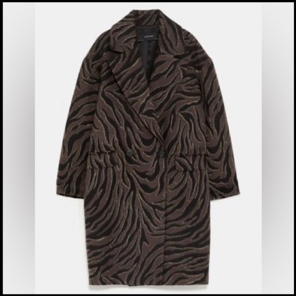 Zara Zebra Print Lined Coat with Front Pockets size XS - Picture 2 of 15